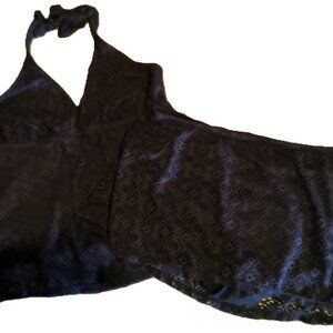 Catalina Black Crochet-Like Tankini W/ Tie-Neck & Skirt Bottom - Size XL (16-18)